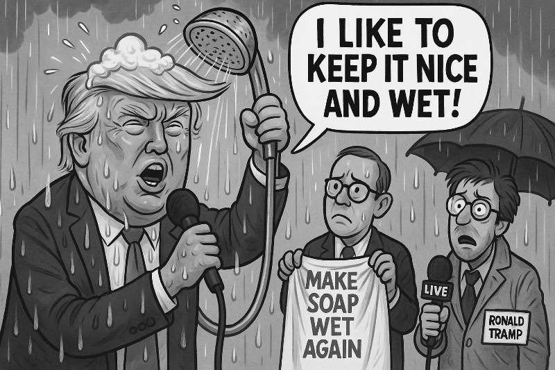 „Ich mag den Kopf schön und nass!“ – Trumps Aquatherapie auf offener Bühne