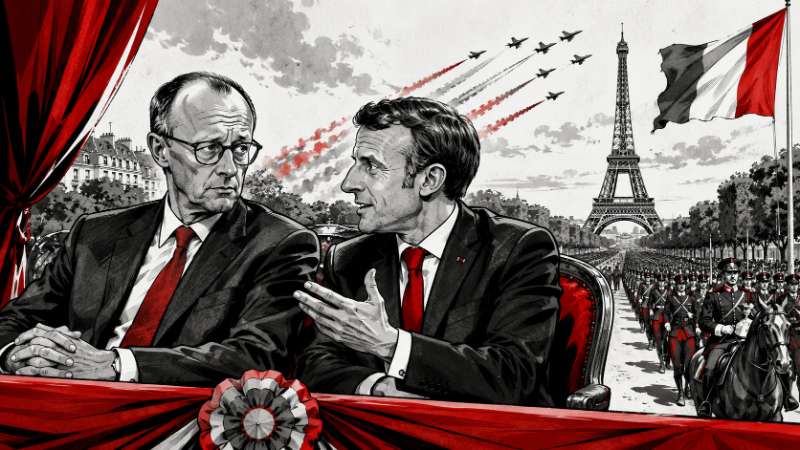 Grafik: Merz in Paris zwischen Parade und Politik