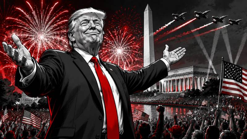 Grafik: 250 Jahre USA und eine Party von Donald Trump